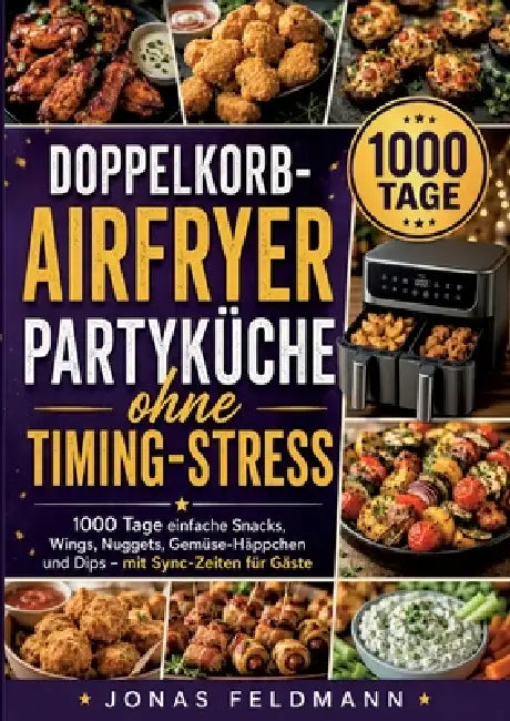 Doppelkorb-Airfryer Partyküche ohne Timing-Stress: 1000 Tage einfache Snacks, Wings, Nuggets, Gemüse-Häppchen und Dips - mit Sync-Zeiten für Gäste by Jonas Feldmann
