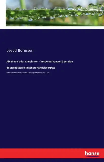 Ablehnen oder Annehmen - Vorbemerkungen über den deutschösterreichischen Handelsvertrag,: nebst einer einleitenden Beurteilung der politischen Lage by Pseud Borussen
