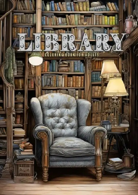 Library Coloring Book for Adults: Interior Coloring Book Room Design Coloring furniture Coloring Book books bookshelf coloring book A4 by Monsoon Publising
