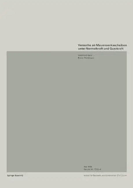 Versuche an Mauerwerksscheiben Unter Normalkraft Und Querkraft by Ganz