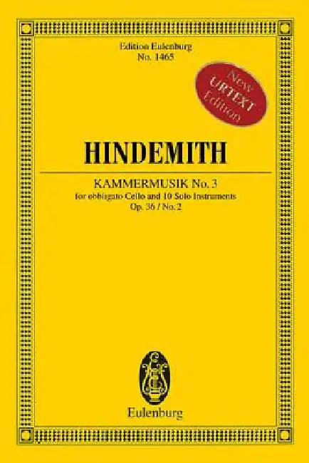 Kammermusik No. 3, Op. 36, No. 2: Obbligato Cello and 10 Solo Instruments Study Score by Paul Hindemith