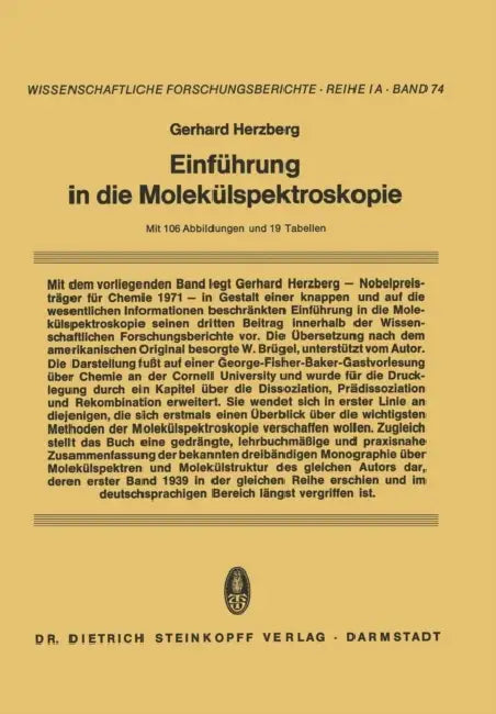 Einführung in Die Molekülspektroskopie: Die Spektren Und Strukturen Von Einfachen Freien Radikalen by Gerhard Herzberg, W. Brügel
