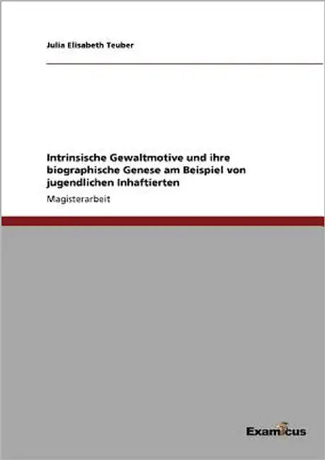 Intrinsische Gewaltmotive und ihre biographische Genese am Beispiel von jugendlichen Inhaftierten by Teuber, Julia Elisabeth