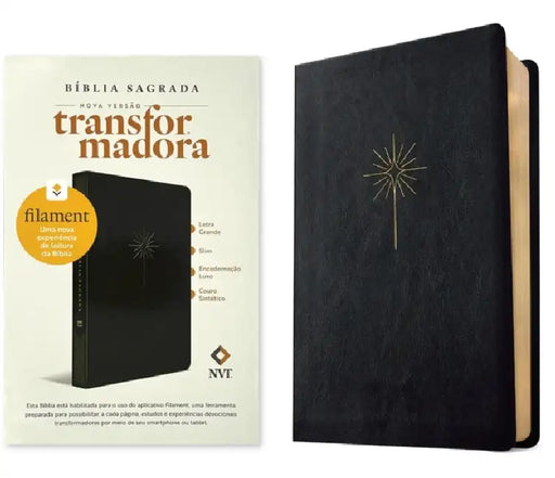 Bíblia Sagrada Nvt Slim Letra Grande Com Filament (Leatherlike, Black) by Editora Mundo Cristão