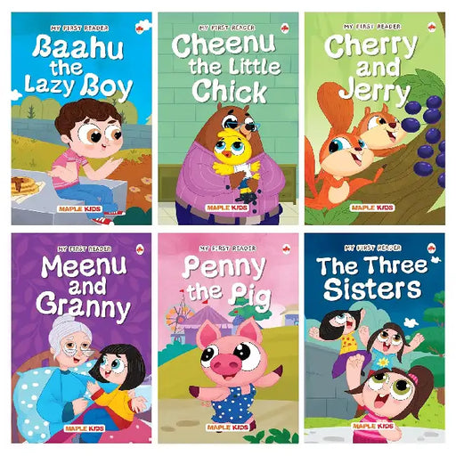 Story Book For Kids - First Reader (Illustrated) (Set Of 6 Books) - Penny The Pig, The Three Sisters, Meenu And Granny, Cherry And Jerry, Baahu The Lazy Boy & Cheenu The Little Chick by Poonam Mittal