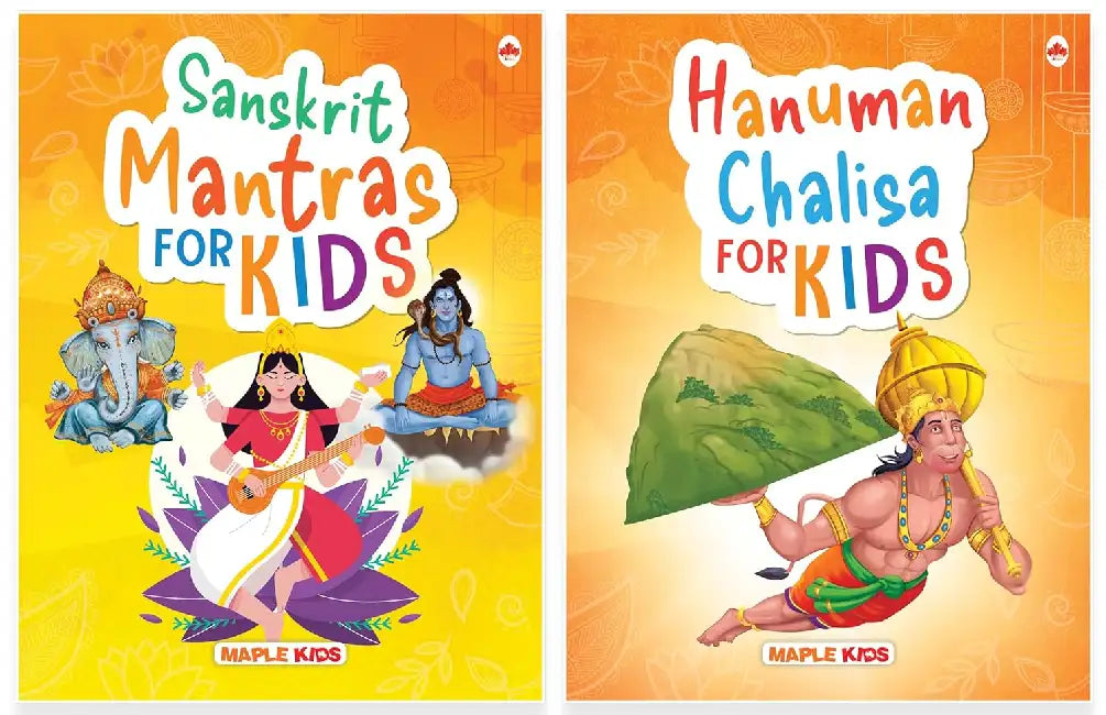 Shlokas And Mantras And Hanuman Chalisa For Kids Age 2+ (Illustrated) (Set Of 2 Books) -With Meaning Explained by Poonam Mittal