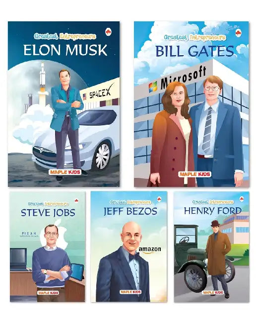 Story Books For Kids - Greatest Entrepreneurs (Set Of 5 Books) (Illustrated) - Biographies For Kids - Elon Musk, Bill Gates, Jeff Bezos, Steve Jobs, Henry Ford - Age 6+ by Maple Press In House