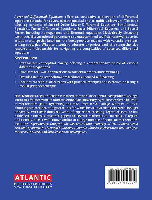Advanced Differential Equations: For B.A., B.Sc. Hons., M.A., M.Sc. Hons. (Mathematics and Physics) B.E. PCS, GATE, CSIR-UGC NET and by Hari Kishan