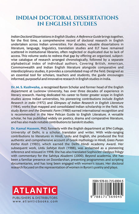 Indian Doctoral Dissertations In English Studies: A Reference Guide