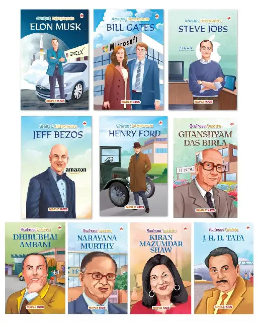 Story Books For Kids - Greatest Entrepreneurs (Set Of 10 Books) (Illustrated) - Biographies For Kids - Elon Musk, Bill Gates, Jeff Bezos, Steve Jobs, Ambani, Narayana Murthy, … - Age 6+ Years by Poonam Mittal