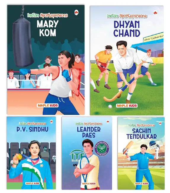 Indian Sportspersons (Illustrated) (Set Of 5 Books) - Leander Paes, Sachin Tendulkar, Dhyan Chand, P.V.Sindhu And Mary Kom by Poonam Mittal