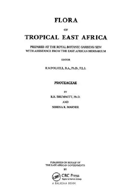 Flora of Tropical East Africa - Proteaceae (1993) by Brummitt R. K.