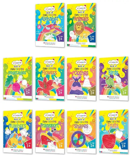 Oswaal Lil Legends Book Of Copy Colouring For Kids to Learn About Vegetables, Transport, Shapes, Numbers, Fruits, Flowers, Clothes, Birds, Animals & Alphabets by Oswaal Editorial Board