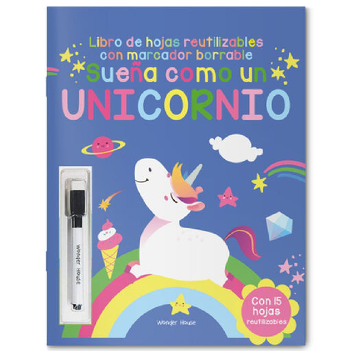 Reusable Wipe and Clean Dream Like a Unicorn Activity Book - Spanish by Wonder House Books