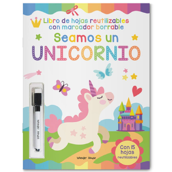 Reusable Wipe and Clean Let's Be a Unicorn Activity Book - Spanish by Wonder House Books