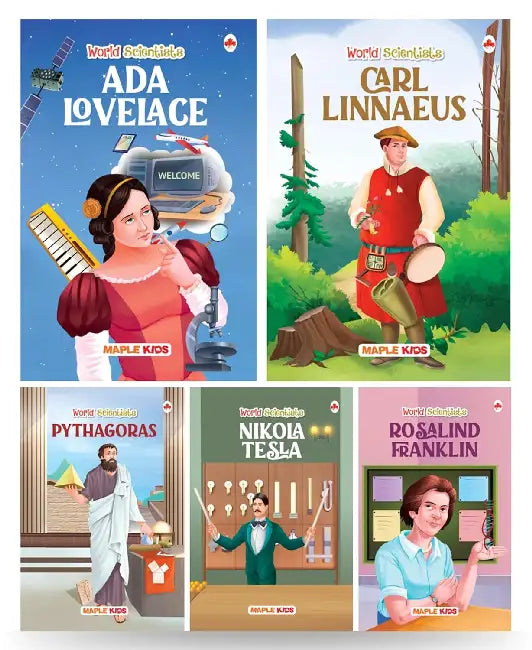 Story Books For Kids - World Scientists (Illustrated) (Set Of 5 Books) - Rosalind Franklin, Pythagoras, Carl Linnaeus, Nikola Tesla, Ada Lovelace by Maple Press In House