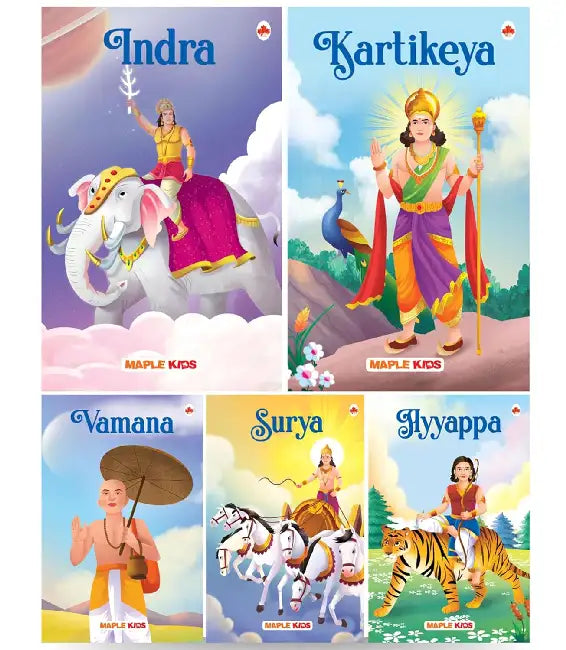 Story Books For Kids (Set Of 5 Books) - Mythology Books For Children - Surya, Kartikeya, Ayyappa, Indra, Vamana - English Short Stories by Maple Press In House