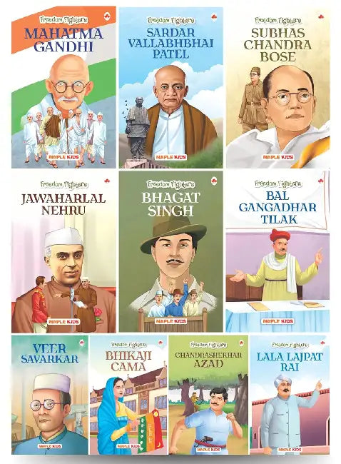 Story Books For Kids (Set Of 10 Books) (Illustrated) - Freedom Fighters - Biographies For Children - Gandhi, Patel, Nehru, Azad, Tilak, Savarkar Etc., - Age 6+ by Maple Press In House