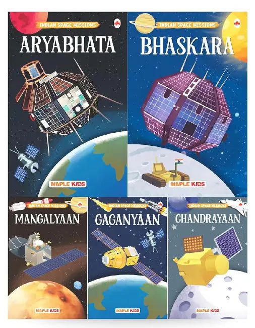 Story Books For Kids - Indian Space Mission (Set Of 5 Books) (Illustrated) - Gaganyaan, Aryabhata, Chandrayaan, Mangalyaan, Bhaskara - Knowledge Encyclopedia For Children by Maple Press In House