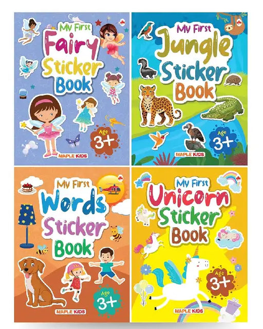 Sticker Books (Set Of 4 Books) - Fairy, Jungle, Words, Unicorn - Stickers For Children - Activity Books For Kids - Age 3+ Years by Poonam Mittal