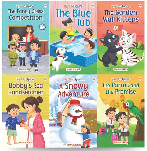 Story Books For Kids - Third Reader (Illustrated) (Set Of 6 Books) - The Parrot And The Promise, The Fancy Dress Competition, The Garden Wall Kittens, Blue Tub Bobby's Red Etc. -4 Years To 7 Years Old by Maple Press In House