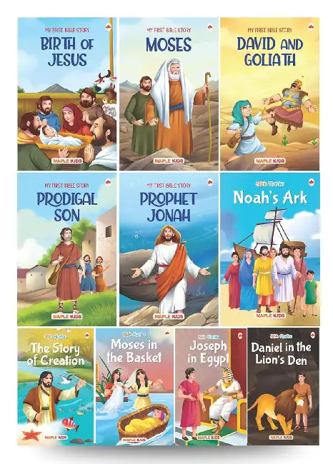 Story Books For Kids - Bible Stories (Illustrated) - (Set Of 10 Books) - English Stories For Children - Birth Of Jesus, Prophet Jonah, Moses, The Story Of Creation, Etc., - Moral Stories - Age 3+ by Maple Press In House