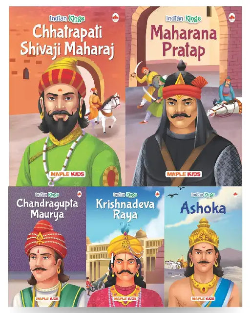 Story Books For Kids - Indian Kings (Set Of 5 Books) - Chandragupta Maurya, Krishnadeva Raya, Ashoka, Rana Pratap, Shivaji - Biographies For Children - Age 6 + by Maple Press In House