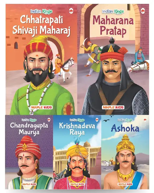 Story Books For Kids - Indian Kings (Set Of 5 Books) - Chandragupta Maurya, Krishnadeva Raya, Ashoka, Rana Pratap, Shivaji - Biographies For Children - Age 6 + by Maple Press In House