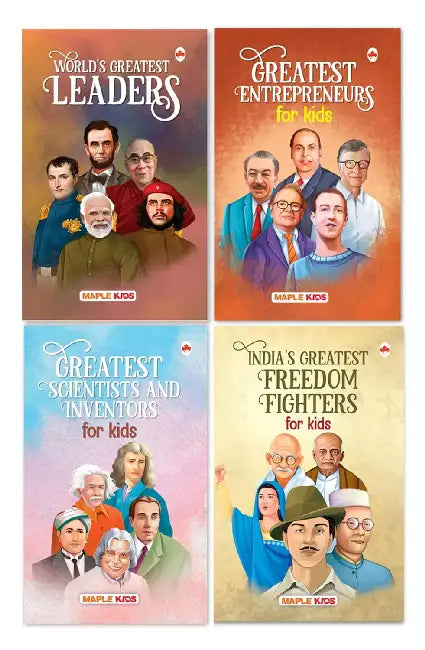 Biographies For Kids (Set Of 4 Books) - World's Greatest Leaders - Entrepreneurs - Scientists And Inventors - Freedom Fighters - Age 6+ - Gandhiji, Narendra Modi, Ambani, Einstein, Nehru by Maple Press In House