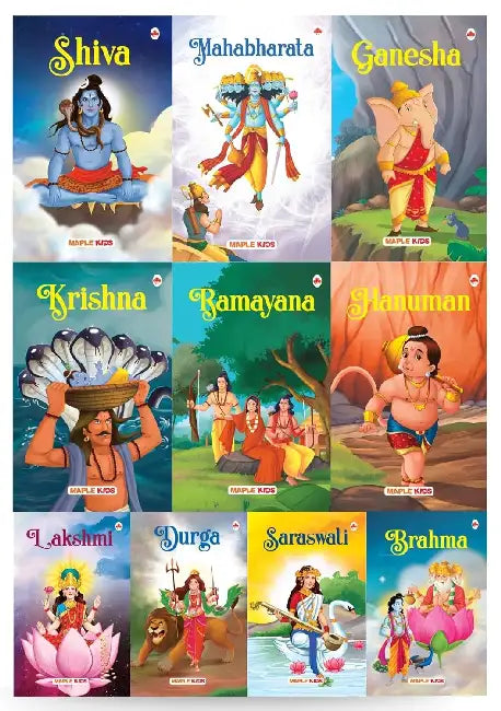 Mythology Story Books (Set Of 10 Books) - Ganesha, Krishna, Hanuman, Ramayana, Shiva, Lakshmi, Saraswati, Durga, Mahabharata, Brahma by Maple Press In House