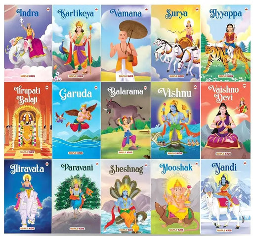Story Books For Kids (Set Of 15 Books) - Surya, Kartikeya, Indra, Vishnu, Balarama, Vaishno Devi, Mooshika, Airvata - Mythology Stories For Children - Age 3+ by Maple Press In House