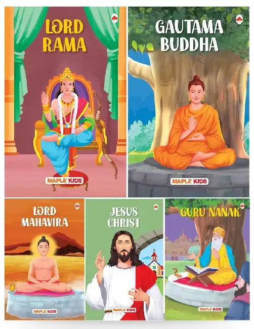 Story Books For Kids - Religious Leaders (Set Of 5 Books) - Gautama Buddha, Jesus Christ, Lord Mahavira, Lord Rama, Guru Nanak - Biographies For Children - Age 6+ by Maple Press In House