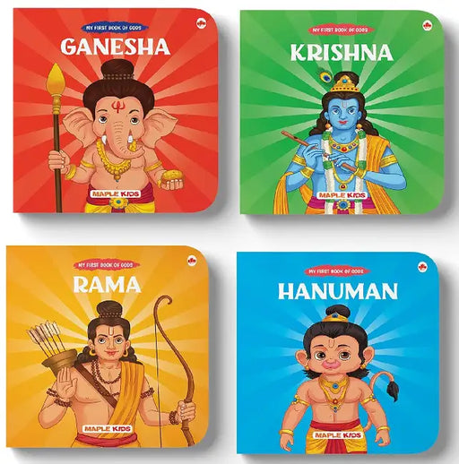 Story Book For Kids - Mythology Stories (Set Of 4 Books) - Krishna, Hanuman, Ganesha, Rama - Illustrated Board Book For Children For Kids - Age 0 - 2 Years by Maple Press In House