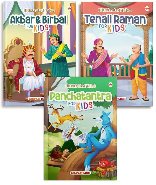 Story Books For Kids (Illustrated) (Set Of 3 Books) - Panchatantra, Akbar Birbal, Tenali Raman - Illustrated Stories For Children - Hardbound Book - Age 2+ Years by Maple Press In House