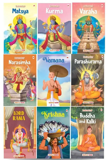 Story Books For Kids - Dashavtar (Set Of 9 Books) - Matsya, Kurma, Varaha, Narasimha, Vamana, Parashurama, Rama, Krishna, Buddha, Kalki - Mythology Stories For Children - Age 3+ by Maple Press In House