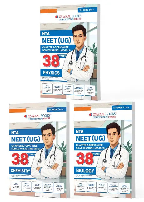 Oswaal NEET (UG) 38 Years' Chapter-Wise & Topic-Wise Solved Papers | Physics, Chemistry & Biology (1988-2025) | Set of 3 Books | For 2026 Exam | New Edition by Oswaal Editorial Board