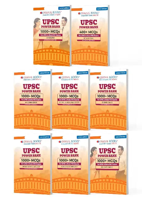 Oswaal Power Bank 1000+ MCQs For UPSC And State PSCs Exams Geography Ancient & Medieval History Indian Polity Indian Economy Modern History Art& Ecology Science & Technology (Set of 8) |Latest Edition by Oswaal Editorial Board