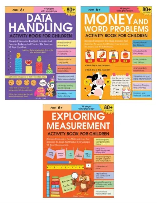 Math Activity Books Bundle 3 - Measurement / Data Handling / Money and Word Problem (Pack of 3 Books) by Wonder House Books