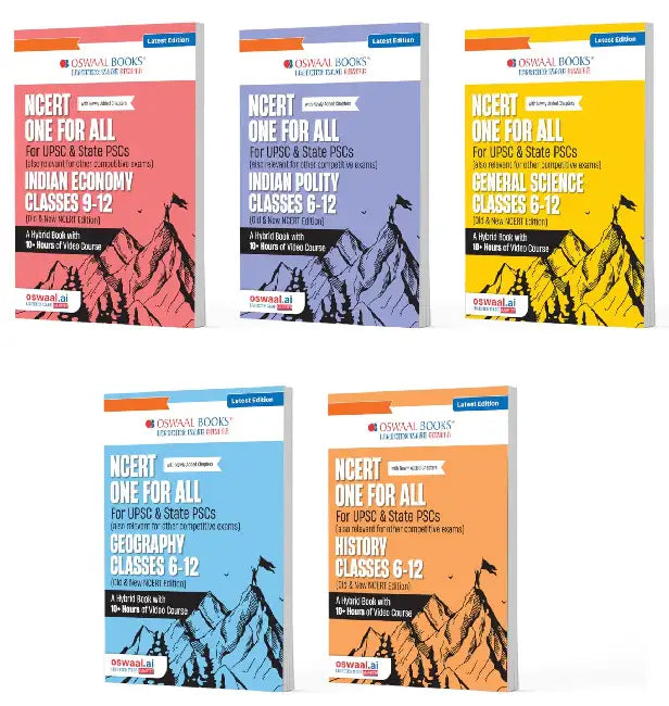 Oswaal NCERT One for All Book For UPSC and State PSCs History, Geography, General Science, Indian Polity and Indian Economy (Set of 5 Books) Old and New NCERT Edition, Latest Edition by Oswaal Editorial Board