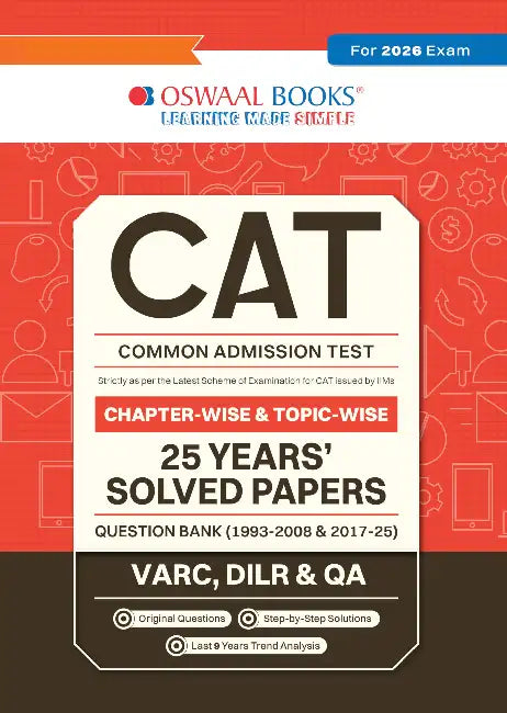 Oswaal CAT (COMMON ADMISSION TEST) | 25 Years’| Chapterwise & Topicwise | Solved Papers |1993 - 2008 & 2017 - 2025| For 2026 Exam by Oswaal Editorial Board