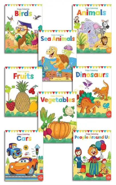 Little Artist Copy Colouring Boxset : Pack of 8 Books (Birds, Sea Animals, Fruits, Vegetables, Dinosaurs, Cars and People Around Us) by Wonder House Books
