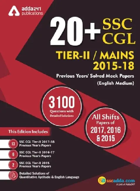 20+ SSC CGL Tier II 2015-18 Previous Year's Paper Book (English Printed Medium) by Adda247
