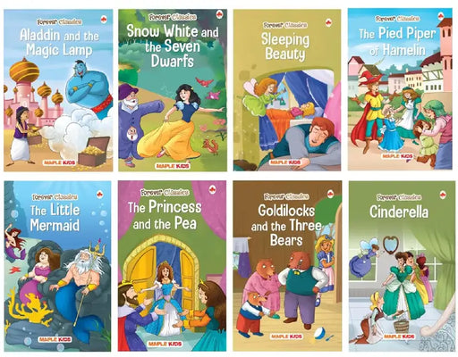 Forever Classics (Set Of 8 Books) Goldilocks And The Three Bears,Snow White And Seven Dwarfs,Sleeping Beauty,The Little Mermaid,The Princess And The Pea,The Pied Piper Of Hamelin,Aladdin,Cinderella by Maple Press In House