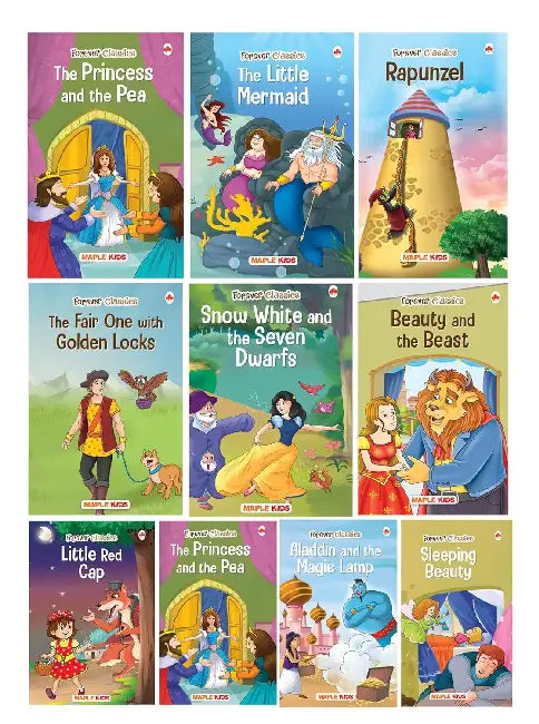 Princess Fairy Tales (Set Of 10 Forever Classics With Colourful Pictures) Cinderella,Sleeping Beauty,Little Mermaid,Princess And The Pea,Beauty And The Beast,Snow White And The Seven Dwarfs,Rapunzel by Maple Press In House