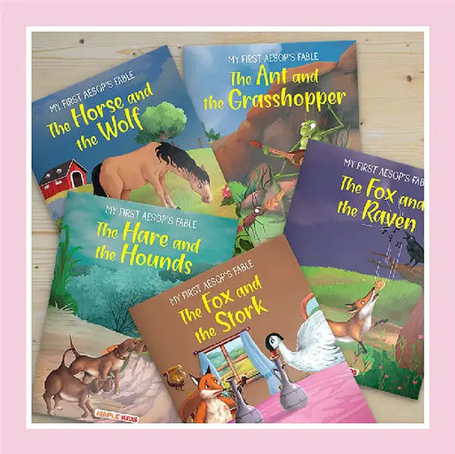 My First Aesop's Fable (Illustrated) (Set Of 5 Books) - The Horse And The Wolf, The Hare And The Hounds, The Fox And The Raven, The Fox And The Stork, The Ant And The Grasshopper - Story Book For Kids by Maple Press In House