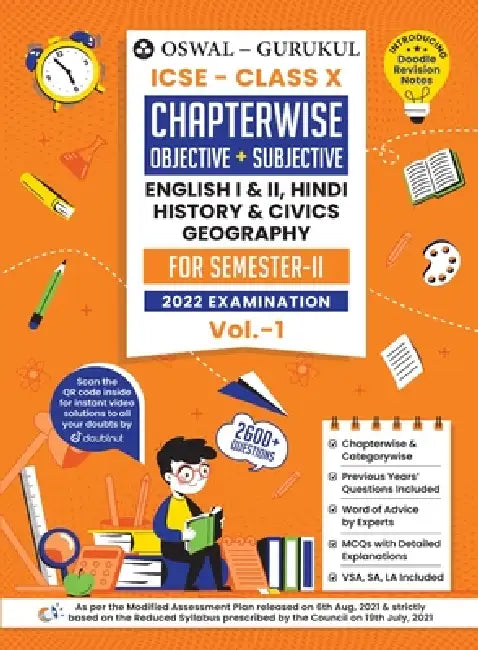 Oswal-Gurukul Chapterwise Objective + Subjective Vol I for English I, English II, Hindi, Civics, History & Geography: ICSE Class 10 for Semester II 20 by Oswal, Gurukul