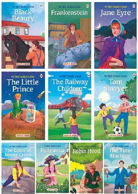 Story Books For Kids - World Classic (Abridged) (Set Of 10 Books) (Illustrated) - Jane Eyre, Black Beauty, Tom Sawyer, Robin Hood Etc. by Maple Press In House