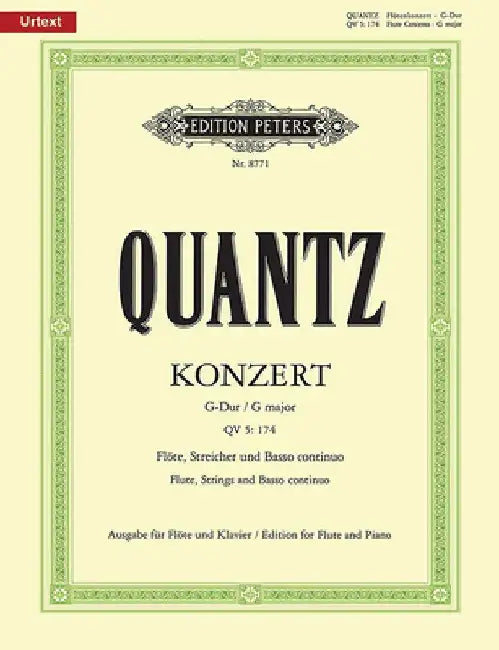 Flute Concerto in G QV 5:174 (Edition for Flute and Piano): Urtext by Johann Joachim Quantz