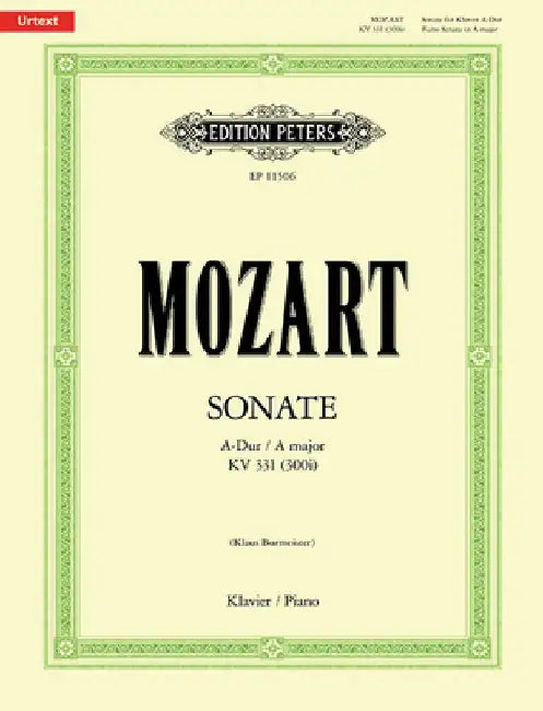 Piano Sonata in a K331 (300i): Based on the Recently-Discovered Partial Autograph, Urtext, Sheet by Wolfgang Amadeus Mozart