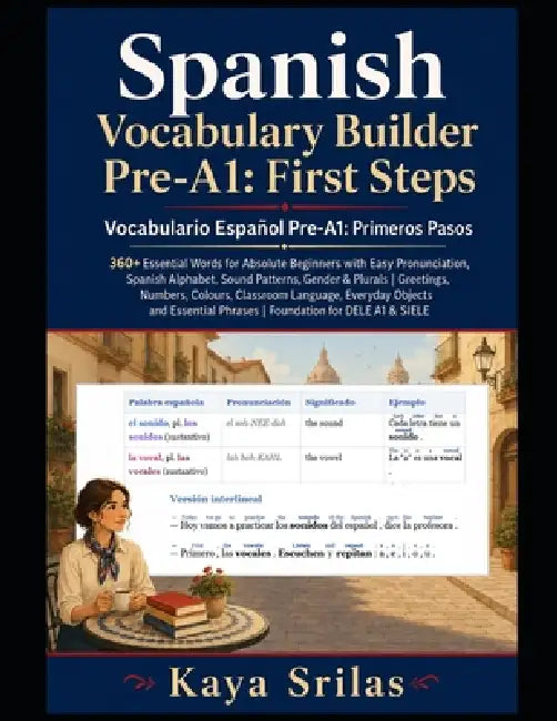 Spanish Vocabulary Builder Pre-A1: First Steps: 360+ Essential Words for Absolute Beginners with Easy Pronunciation, Spanish Alphabet, Sound Patterns, by Kaya Srilas